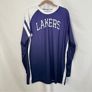NBA Lakers Jersey Mens Long Sleeve Shirt Size Large Purple White Lightweight